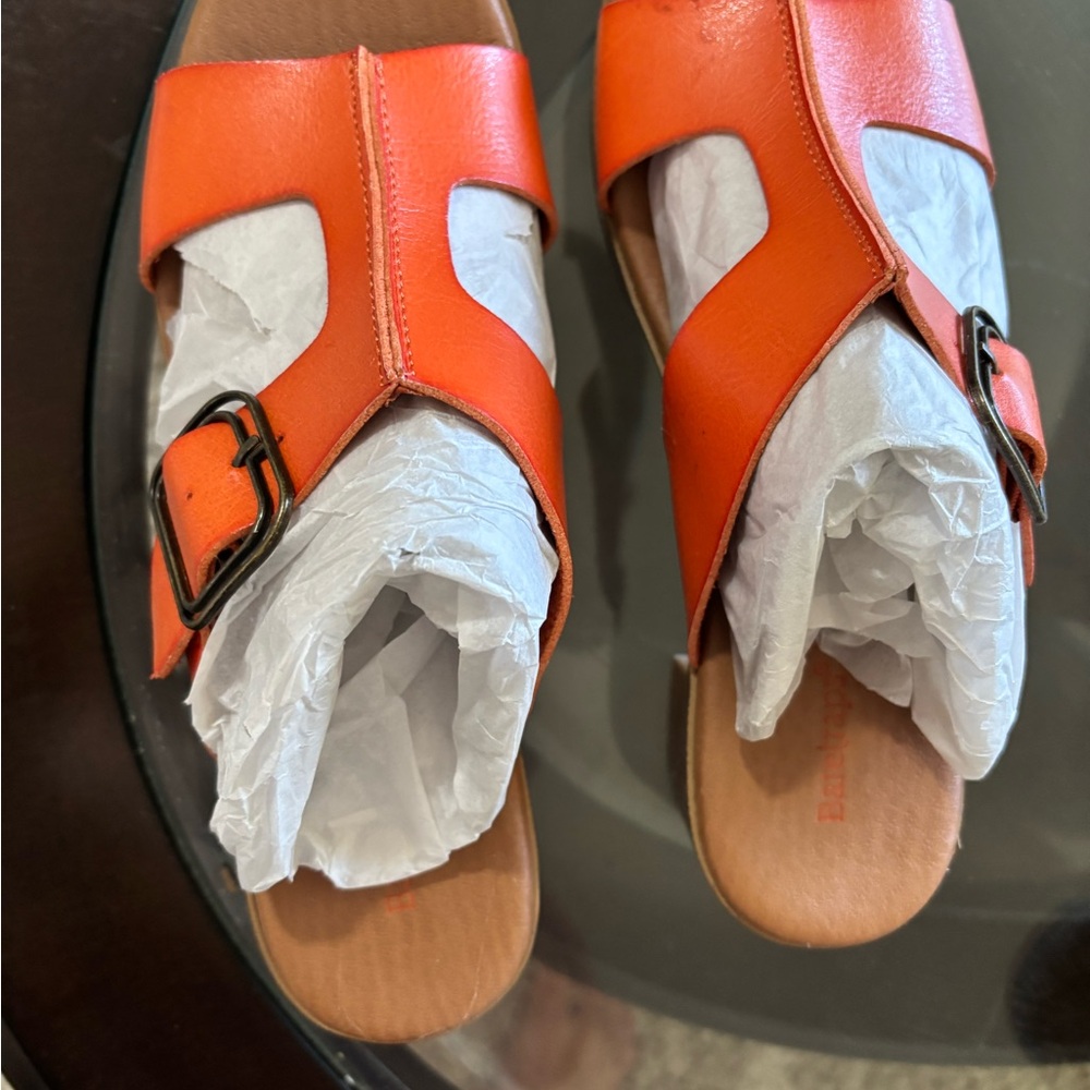 BareTraps Vibrant Orange Sandals with Black Buckle